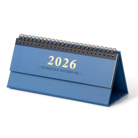 2025-2026 Lille Bordkalender, Stående Flip-Side Mini Bordkalender, Tykt Papir, Dobbelt Wire-O Indbinding [Blå]