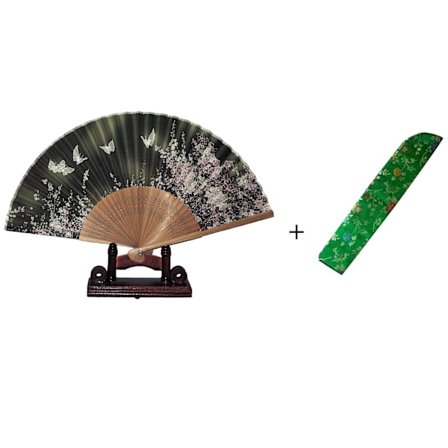 Vifte - Sommerfugler med blomster [M6] med etui - Grønn [Brun]