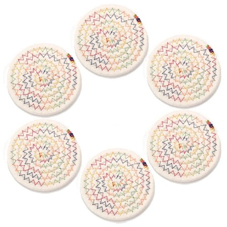 6 stk polyestergarn, glassbrikker kork, koppunderlag gjenbrukbare absorberende underlag for kaffebar kjøkken, (femfarget hvit)