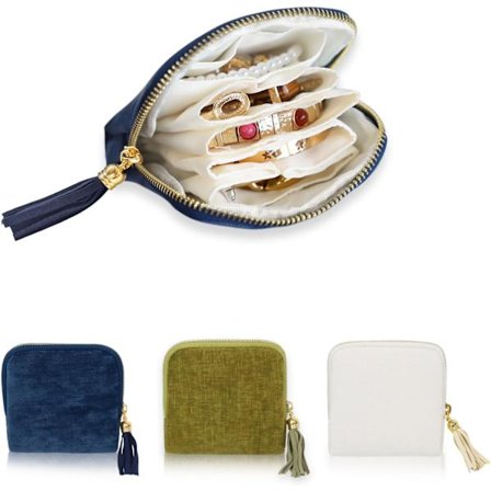 Blå Reise Smykkeskrin Organizer for Kvinner Bærbart Smykkeskrin med Små Lommer for Edelstener Helbredende Krystallarmbånd, Halskjeder Armringer 