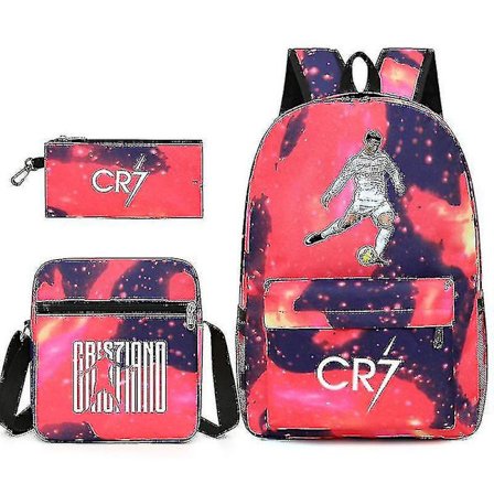 Fotballstjerne C Ronaldo CR7 trykt ryggsekk rundt studenten tredelt ryggsekk