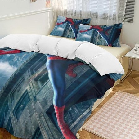 v828 Spider-Man 3-delt sengesett for enkeltseng - Inkluderer 1 enkelt dyne og 2 putetrekk - Falmebestandig mikrofiber - Spider io828