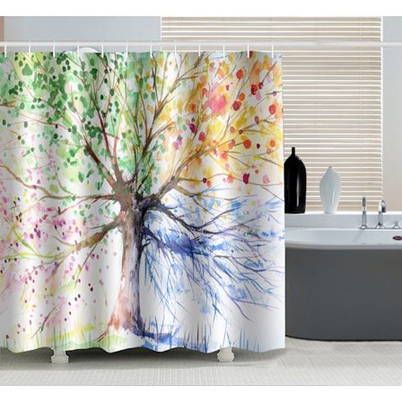 Badrumstillbehörsuppsättning med duschdraperi i akvarellstil