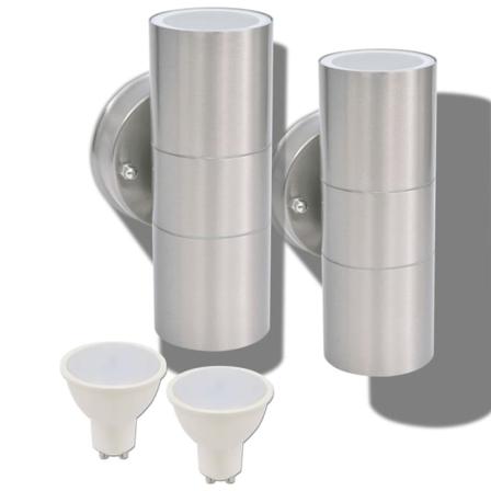 Vidaxl Utomhusvägglampa Led 2 St Rostfritt Stål Uppåt/nedåt Silver