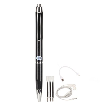 Bærbar Digital Stemmeoptager Pen 16GB med Støjreduktion Stemmeaktiveret til Forelæsning Møde Klasse Sort