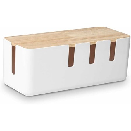 Ledningsopbevaringsboks med trælåg, der bruges til at skjule ledninger
