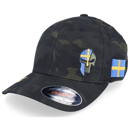 Army Head - Sverige Sweden Color Army Skull Multicam Flexfit Flexfit Camo Cap - @ Hatstore
