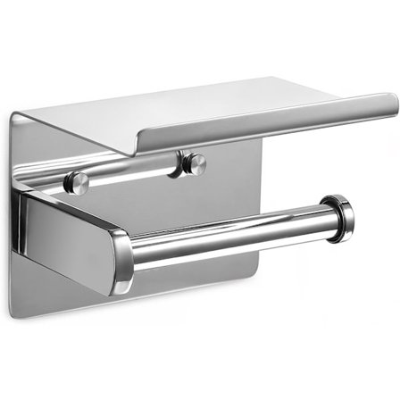 Toiletpapirrulleholder i rustfrit stål til vægmontering med rummelig hylde til køkken og badeværelse