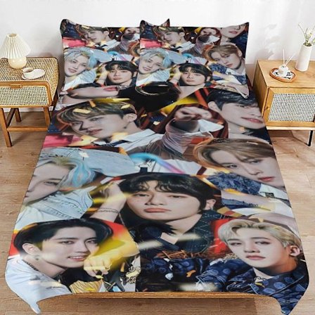 Sengesæt WM223 Stray Kids Sengesæt Dynebetræk Komfortabelt og Let Tegneserie Sengetøj 3 Dele (Flere størrelser at vælge imellem) SW223