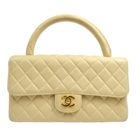 Chanel Vintage Pre-owned Leather handTass , Beige , Dames , Maat: ONE Size Vintage Tassen