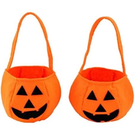 2-pak Pumpe Ansigtsgodis Taske, Pumpe Godis Taske Trick or Treat Tasker Filt Tasker med Håndtag til Børn Kostumefest