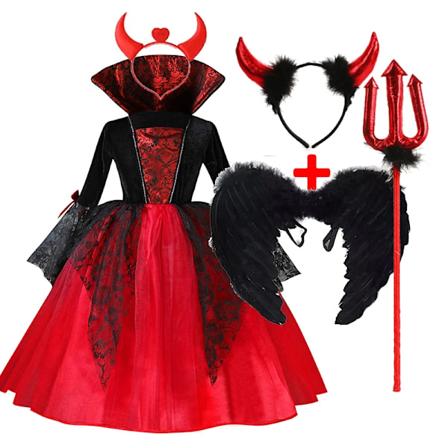 2024 Flickor Cosplay Vampyr Halloween Klänning För Barn Spöke Brud Gotisk Kostym Greve Vampiran Karneval Outfit Svart Röda Kläder 5PCS Ghost Bride E 