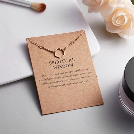 Spiritual wisdom necklace with hexagon 18K gold plated gift