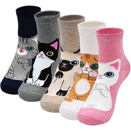 Søde dyrestrømper til kvinder, dame funky tegneserie hund kat sjove Kawaii strømper piger nyhed bomuldsstrømper julestrømpe, størrelse 35-40, 5 par