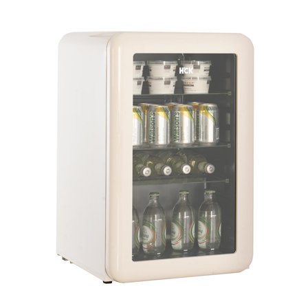 HCK Iconic 70l hvitt kjøleskap med glassdør - lekkert retrodesign med avrundede hjørner