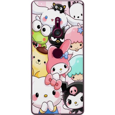 Kompatibelt Mobildeksel til Sony Xperia XZ3 Tett mønster av søte figurer med store øyne i ulike farger og uttrykk med LABUBU-tekst