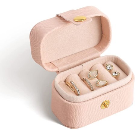 Liten smyckesringlåda Mini rese-smyckeskrin Bärbar ringförvaringslåda för ringar örhängen, presenter till kvinnor flickor, rosa