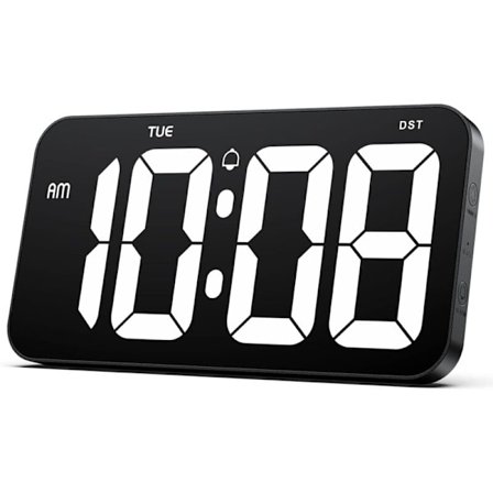 Stort digitalt vægur med store, tydelige 4" cifre - automatisk dæmpning, ugedag