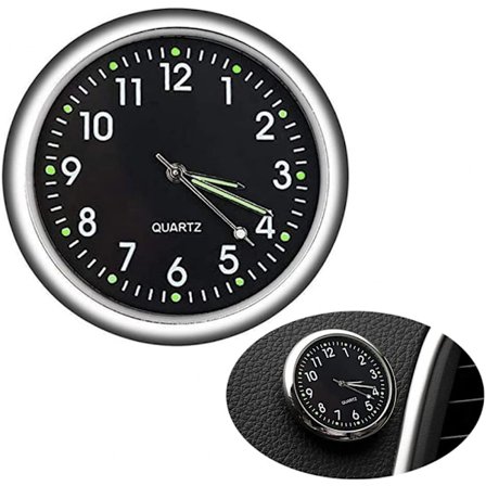 Bilur, Mini Kvarts Analog Bil Dashboard Tid Luftventilations Klistermærke Ur, Universal og Lysende (Sort)
