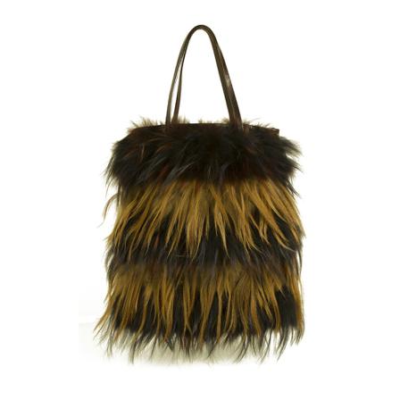 Fendi Vintage, pre-owend Long Hair Fox Stripped Fur Leather Shoulder Bucket Tote Bag Handbag Bruin, Dames, Maat:ONE Size
