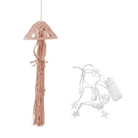 Boho Macrame Drømmefanger Håndlavet Vævet Ornament med Lys Jellyfish Drømmefanger til Hængende Dekoration C