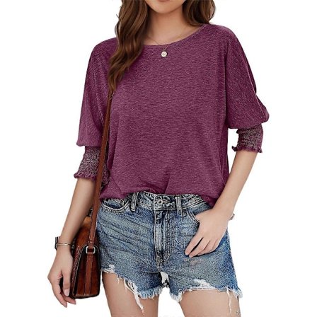 Dam Crew Neck Casual Tunika Toppar Vinröd S