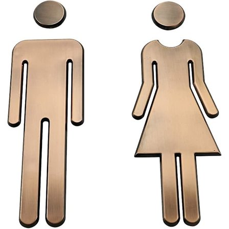 WC-kyltti oveen - Kylpyhuoneen oven kyltti - Itsekiinnittyvä WC-kyltti mies nainen - WC-tarrat oveen (pronssi)