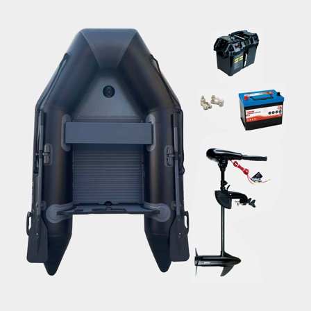 Bote inflable / balsa neumática con motor eléctrico RUBB 230 Pro, suelo de aluminio, negro + Neraus X 36, 348 W, 71 cm longitud de eje ajustable + 