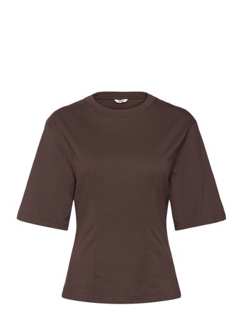 Monki Short-Sleeved Cotton Top - Brown - XS