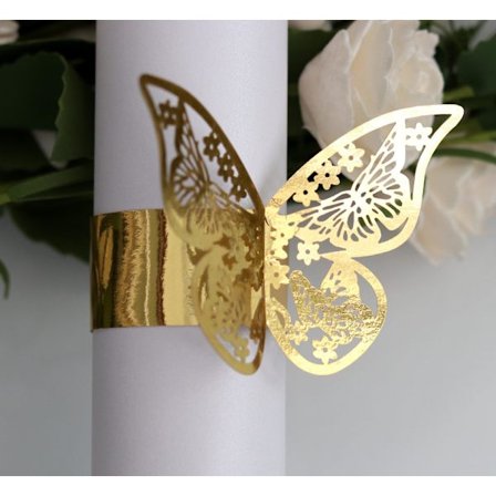 100 kpl 3D-perhospaperiservettirenkaita häihin, juhliin, lautasliinan pöytäkoriste ravintolaan (heijastava kulta)