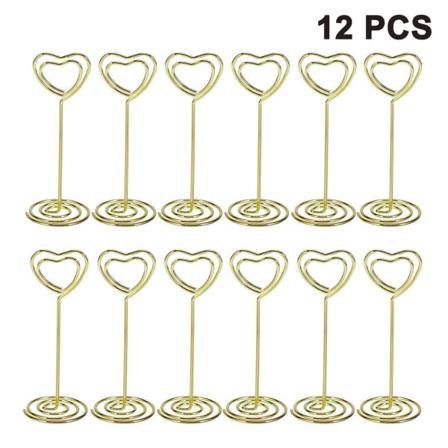 12 stk. høje bordkortholdere, bordnummerholdere, guld