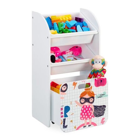 Smal barnhylla med hjältemotiv