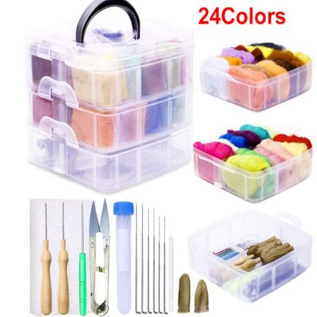 Nålefiltssett, 24 farger ullfilt, komplett nålefilt