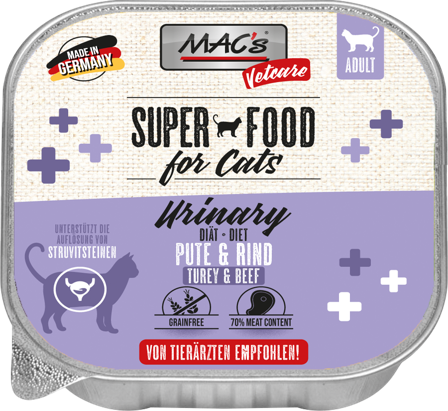 Mac's Vetcare Super Food for Cats Urinveier, Kalkun og Storfe, 16x100g - Våtfôr