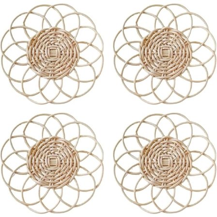 4 kpl käsintehtyjä rottinki-alustaa Boho luonnollinen punottu kudottu alusta Minimalistinen baarialusta Kahvikupin kuumajuoma-alusta Boho