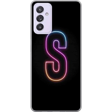 Kompatibelt Mobildeksel til Samsung Samsung Galaxy A82 5G Neonbokstav S i lysende rosa og blå toner mot mørk bakgrunn, stilig bokstavkunst med retro