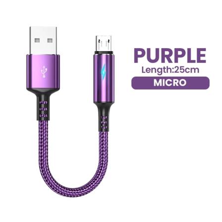 0,25 m kort USB -laddarkabel Datasladd Typ-c Micro IOS För iPhone 13 12 iPad 3A Snabbladdning Telefonkabel Power Bank Datakabel Micro purple 0.25m