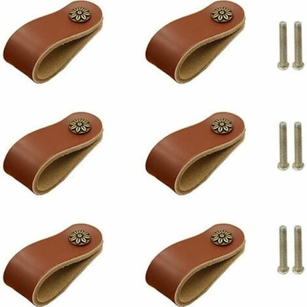 Bruna Møbelgreb 6 stk. Ægte Læder Møbelknopper, Skabsgreb Skuffegreb Med 22 mm Skruer Til Skabe, Makeupspejle