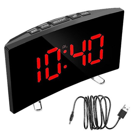 Elektrisk natklokke LED-skærm soveværelse buet dæmpbart spejlur stort tal bord