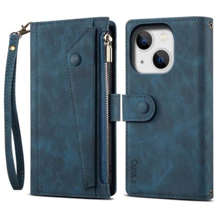 Iphone 14 Plånboksfodral Flap Zipper Strap - Blå