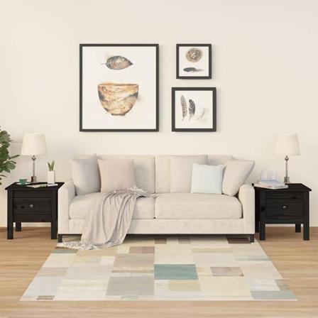 Vidaxl Sidobord 2 St Svart 40x40x39 Cm Massivt Furuträ Svart