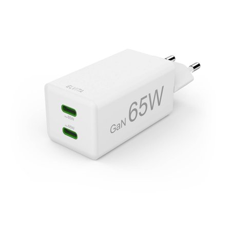 Elvita - Lader Mini-Charger GaN, 2 USB-C, 65W Hvit