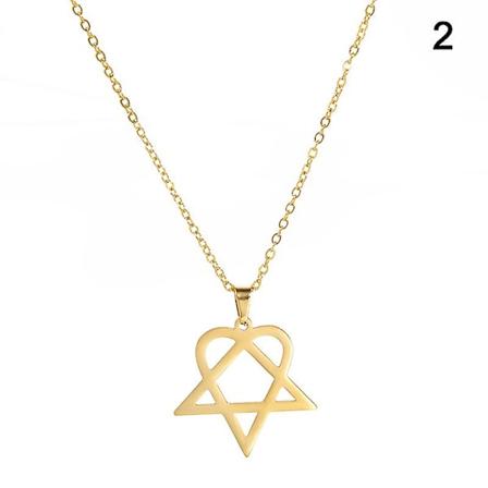 Klassiskt enkelt Heartagram Star Heart Hänge i rostfritt stål Halsband Smycken Gold