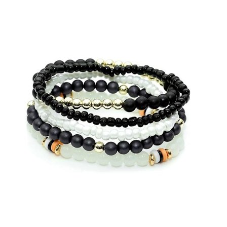 5 st Armband / Pärlarmband i Olika Färger - Svart, Vit & Guld