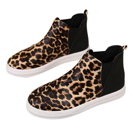 Kvinnor Animal Print Mid Top Loafers Rund Toe Bekväma Flats
