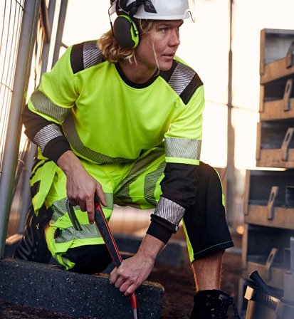 Fristads Herr Varsel långärmad T-shirt 7457 THV, klass 2, Varsel Gul/Svart