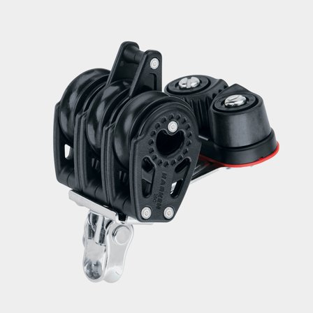 Trojitá kladka se šeklem Harken Carbo Air 29 mm, pevná/otočná, s kluzným ložiskem, s otvorem pro pejska a s ráčnou, vhodná pro lana Ø2 - 6 mm