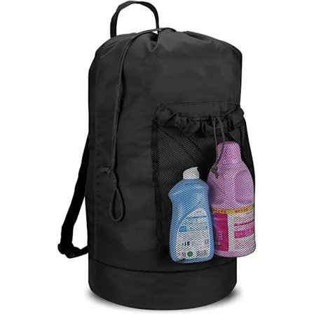 Tvättpåsar med axelremmar och nätficka, stor tvättpåse för högskola, tvättstuga, lägenhet