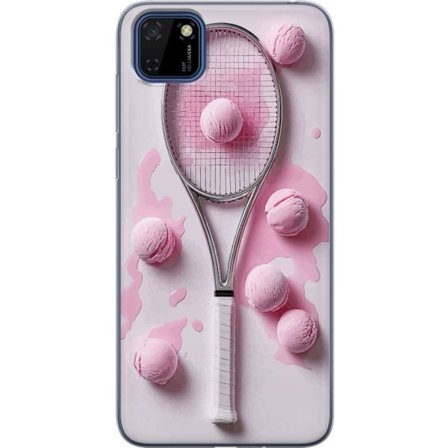 Kompatibel Mobilcover til Huawei Huawei Y5p Rosa glaskugler og tennisketsjer i et kreativt stillbillede med legende popfølelse og moderne design, der