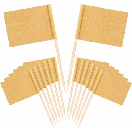 100 stk. Kraft tandstikflag, brune mini madmærker flag til fester cupcake dekoration ost etiket frugtsalat
